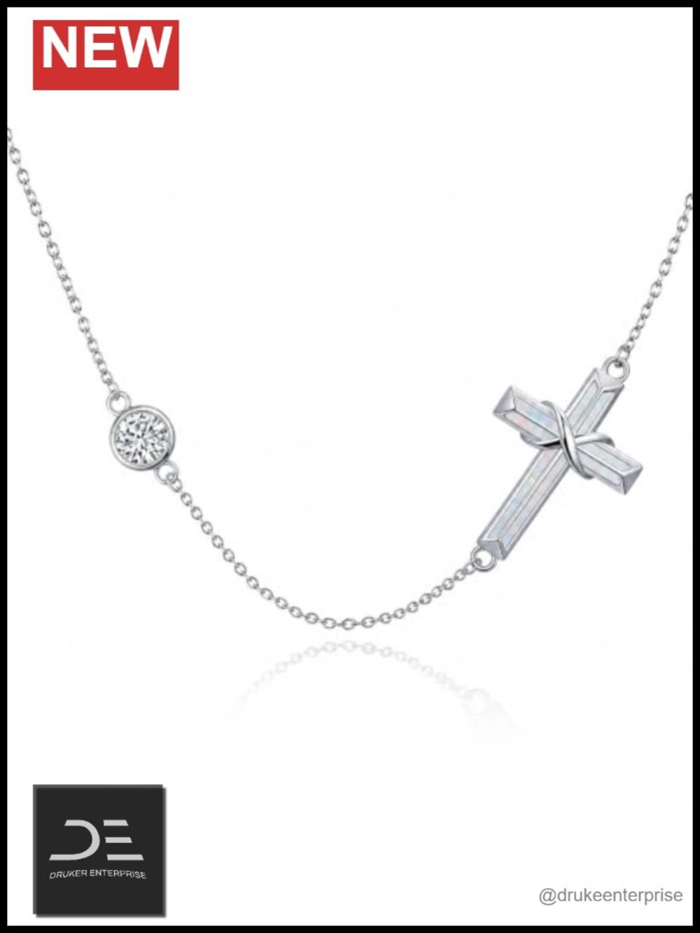 Sterling Silver Sideways Cross Necklace Pendant Opal Jewelry